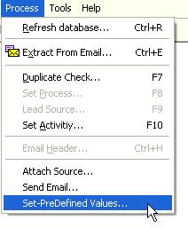 7) To set Predefined values, click Process > Set Predefined values.