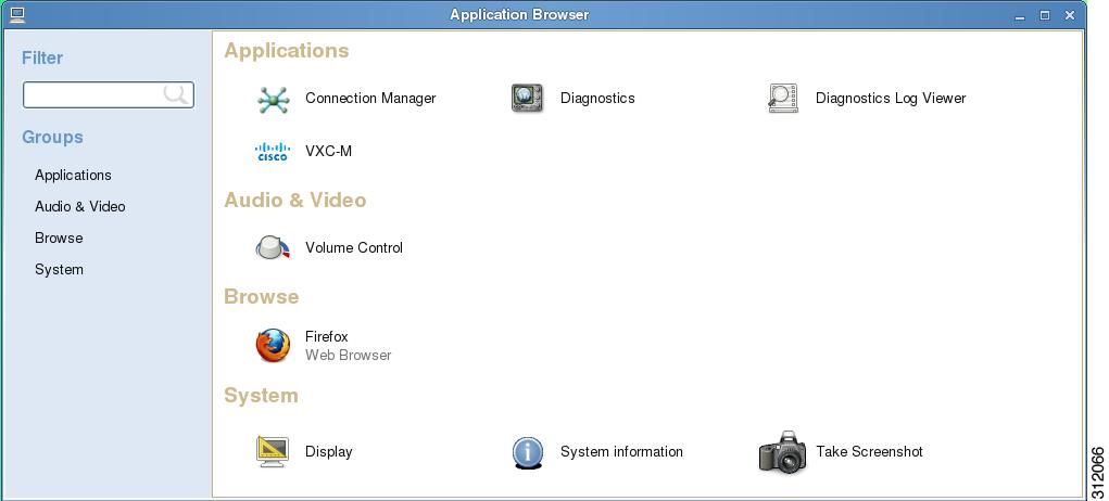 Figure 4-1 Application Browser This chapter includes information on: Viewing the Connection Manager, page 4-2 Performing Diagnostics, page 4-2 Viewing Diagnostic Logs, page 4-3 Configuring the