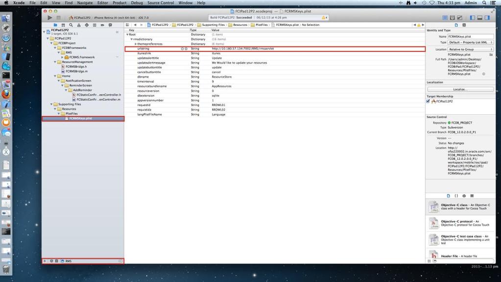 Search for a file named GlobalConfigurationFile.plist in Xcode search interface. Click to open it in plist editor inside Xcode as presented in the picture.