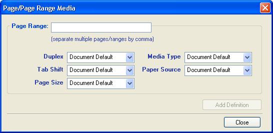 COMMAND WORKSTATION, WINDOWS EDITION 24 TO DEFINE MEDIA FOR SPECIFIC PAGES 1 Click Define Page Range in the Mixed Media dialog box. The Page/Page Range Media dialog box appears.