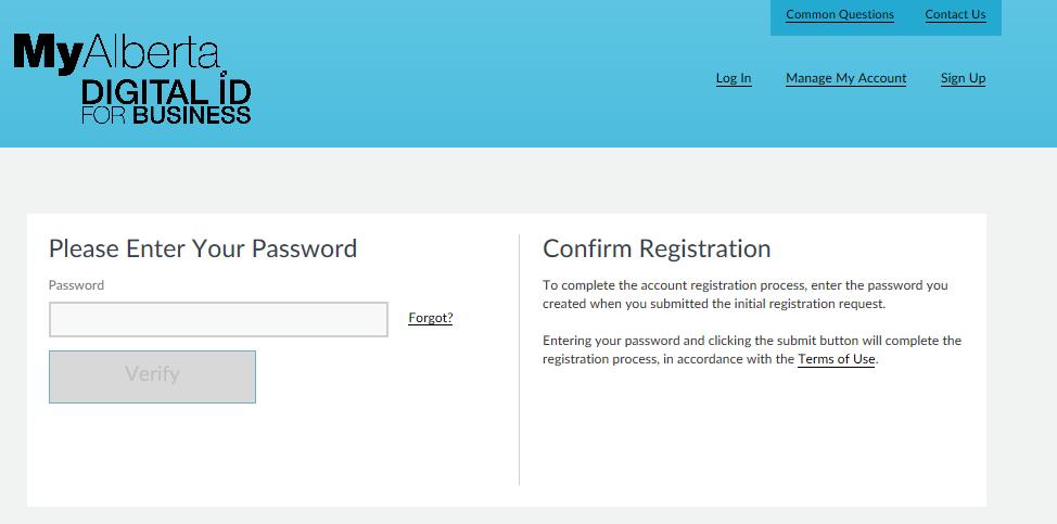 Step 6 Clicking the link will take you to a screen asking you to log in to MyAlberta Digital ID for Business.