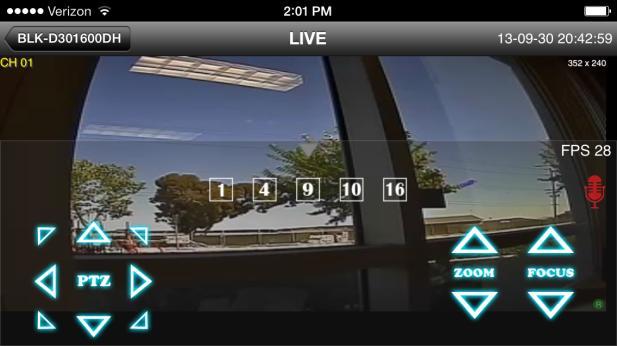 11-3-2.PTZ Control To control the PTZ functions of the camera, tap the menu button.