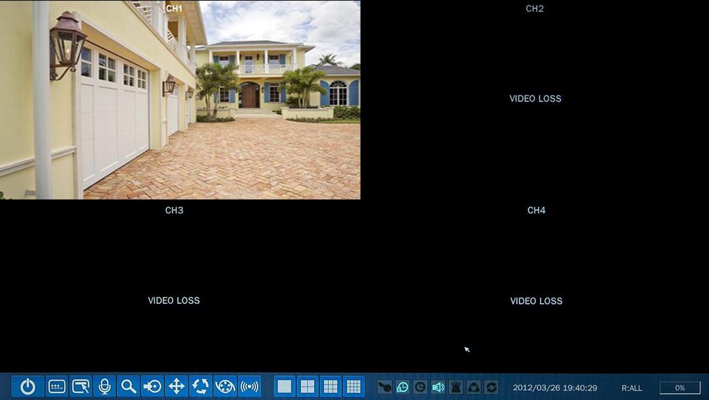 4. Live, Search and Playback 4-1. Live Viewing Screen In the Live screen, video inputs from the cameras are displayed as they are configured in the Display Setup screen.