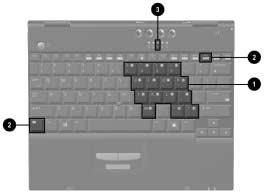 Keyboard and Pointing Devices Using the Embedded Numeric Keypad The embedded numeric keypad consists of a cluster of 16 keys 1.