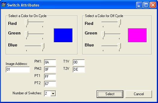 6. Switch Attributes window Illustration 5, Switch Attributes window for LCD 36x24 This window sets attributes for a single switch. Controls displayed vary depending on switch type selected.