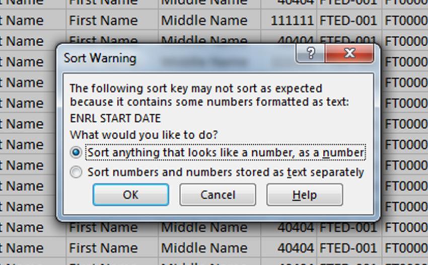 Sort Warning This Sort Warning is generated because the ENRL START DATE column contains some