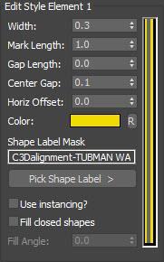 6. Click Pick Shape Label then pick the centerline of the road. The Shape Label Mask field will update to show C3Dalignment Your Project Sample.