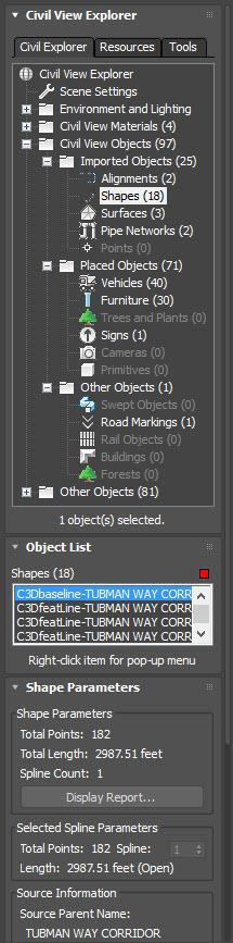 16. Right click on C3Dbaseline-Link Road-Centreline 1 in the Shapes list and select Apply Object Placement Style from the menu.