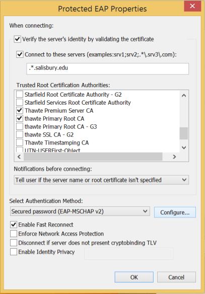In the Protected EAP Properties window, make sure that Validate server certificate is checked.