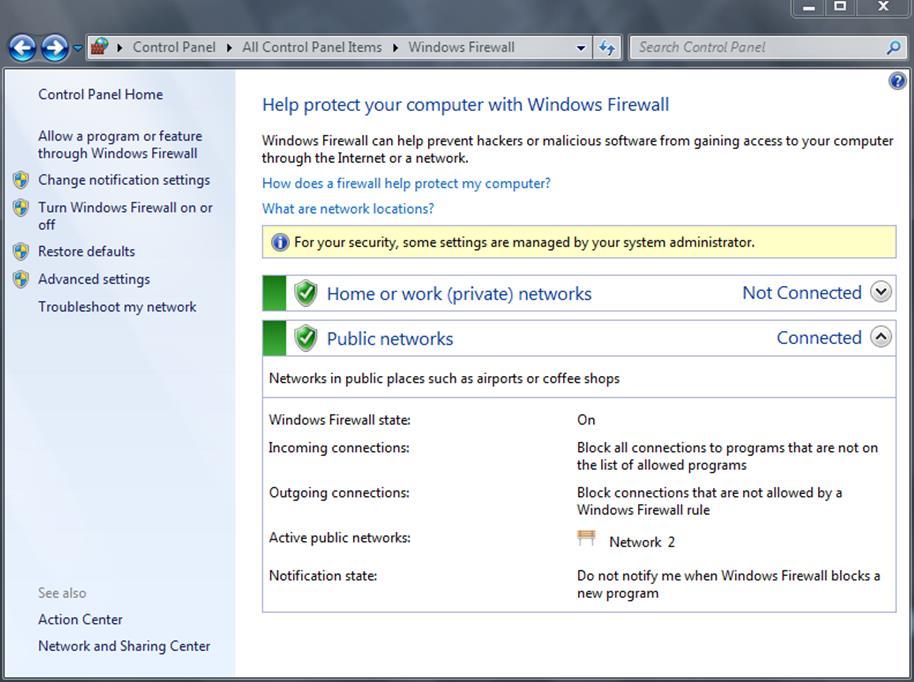 4 Firewall Settings on the Acquisition Computer Figure 4-7 Windows Firewall Using the "Allow another app..." button you can search for the "Kernel.exe" and "BDataPortal.