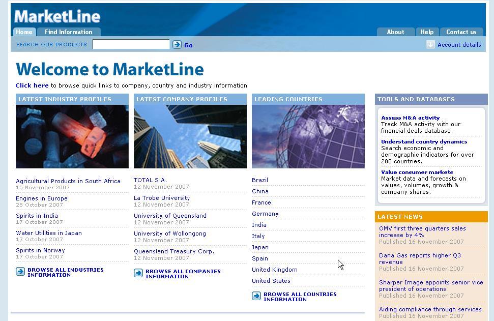 Marketline Marketline is an international database produced by Datamonitor, a large market research company.