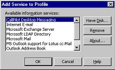 Chapter 3 Installing and configuring Unified Messaging 55 Manual Outlook 2000 Configuration The user can manually add CallPilot Desktop Messaging to any e-mail profile in Outlook 2000.