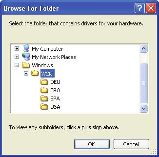 Click Browse and locate your software, or insert you installation CD into the computer. When you have located the folder that contains the installation software, the OK button will become available.