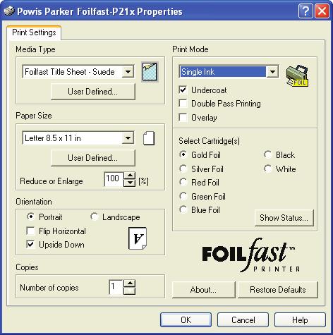 VI-A PRINTING FOILFAST TITLE SHEETS WITH FOILFAST PRINTER (Windows) F I G U R E 70 F I G U R E 71 E.