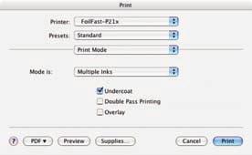 VI-B PRINTING FOILFAST TITLE SHEETS WITH FOILFAST PRINTER (Mac OSX) The Cartridge Selection information appears in the Print dialog box appears (Figure 130).