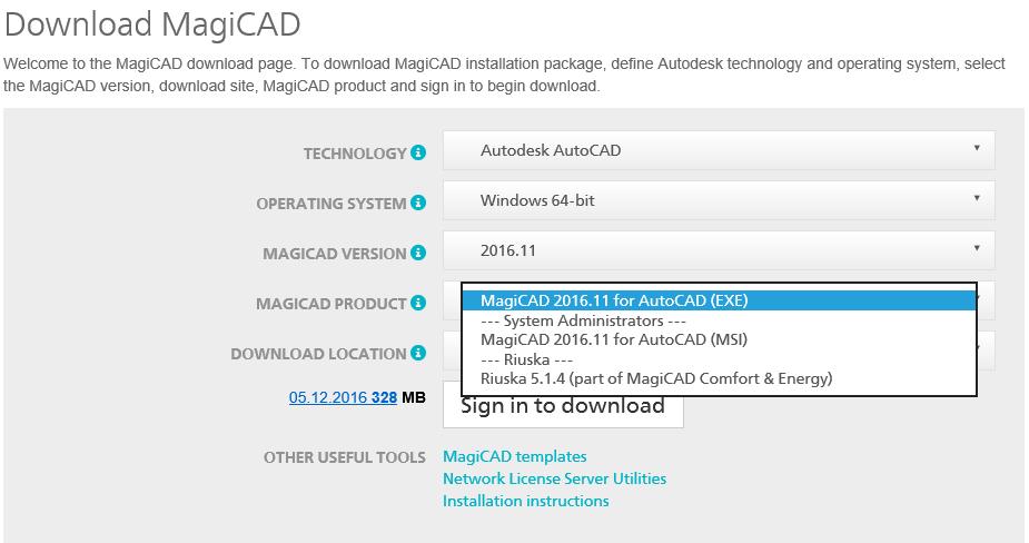 3 (21) GENERAL SELECTING INSTALLATION PACKAGE First, go to MagiCAD Download Portal: https://portal.magicad.com/download/getproductcategorylist?