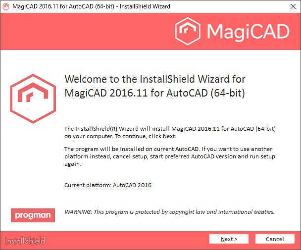Administrator privileges are required when running MagiCAD Setup.