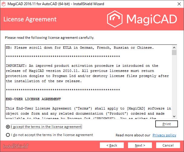 7 (21) You must read and accept the license agreement to proceed with the MagiCAD Setup