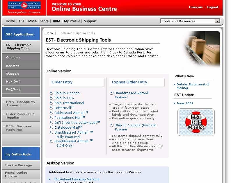 From the Online Business Centre (OBC) From the Online Business Centre menu, under the Express Order Entry section, simply click on Ship in Canada (Parcels) to access the shipping page.