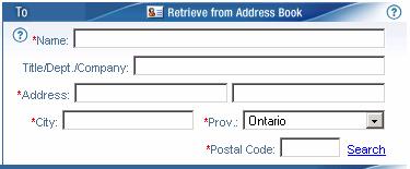 3.2 From section This page allows you to enter the name and address information, including the postal code of the primary contact of the From section.