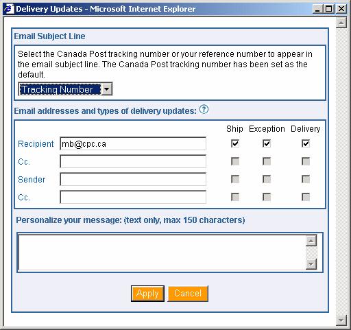 3.5 Service/Options section This section allows you to indicate the type of service and options you wish to use.