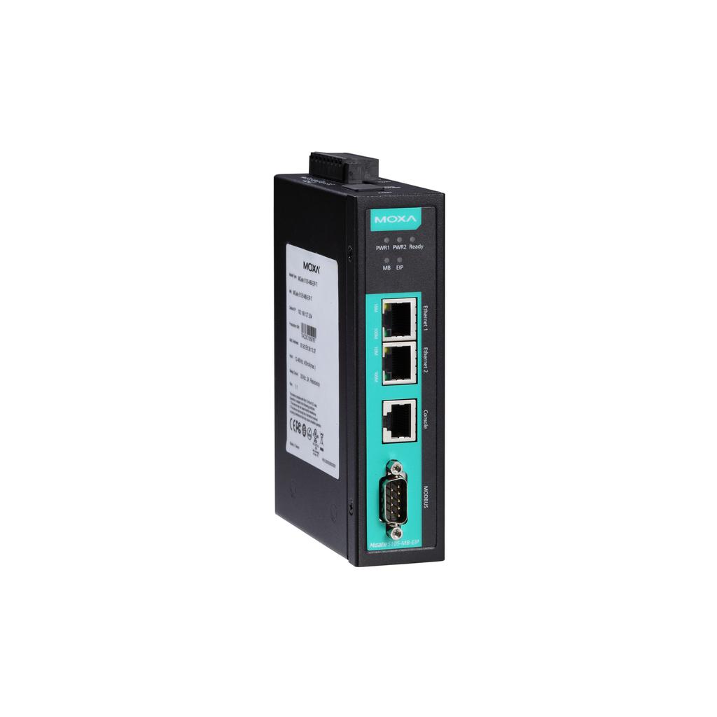 MGate 5105-MB-EIP Series 1-port Modbus RTU/ASCII/TCP-to-EtherNet/IP gateways Features and Benefits Protocol conversion between Modbus and EtherNet/IP Supports EtherNet/IP Scanner/Adapter Supports