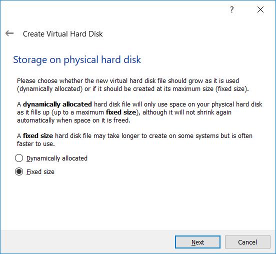 Choose the VDI disk file type and click
