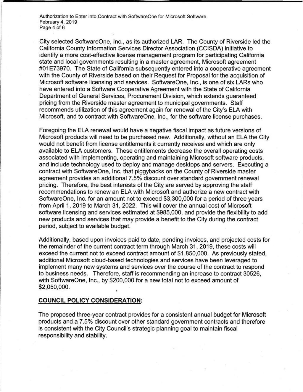 Page 4 of 6 City selected SoftwareOne, Inc., as its authorized LAR.