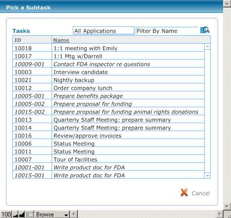 Detail View Adding a Predefined Subtask This section describes how to add a task or subtask that has been defined previously elsewhere in the Tasks application.