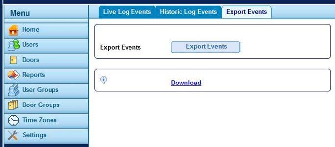 10.2 Export Events Events may be exported as a.csv format file, viewable & editable in Microsoft Office Excel.