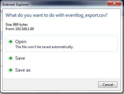 The eventlog_export.csv file will be saved to the local Downloads folder.