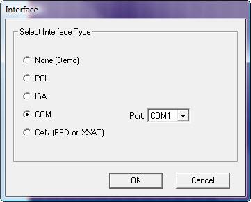 Figure 2-2: Interface dialog box If you are using the serial interface, select the appropriate COM port number.