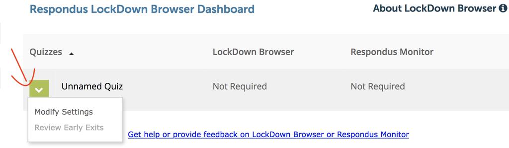b. Click on the dropdown on the left of quiz for which you want to setup Respondus LockDown Browser and