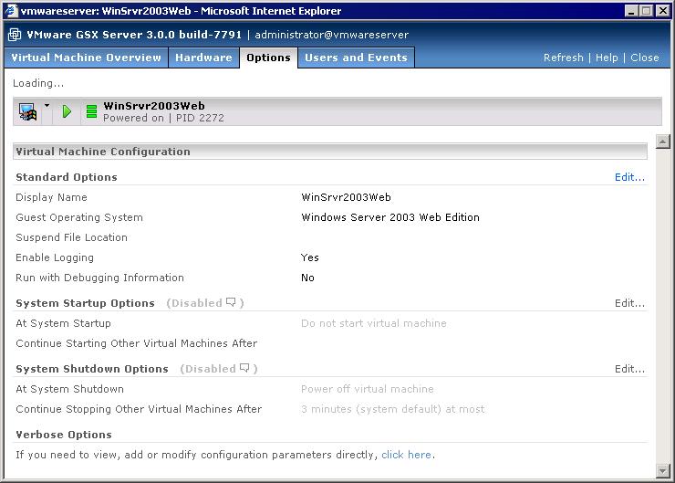 VMware GSX Server Administration Guide Click the tabs at the top of the page to view more information about the virtual machine.