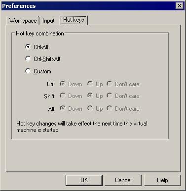 CHAPTER 4 Managing Virtual Machines and the VMware GSX Server Host Setting Hot Key Preferences Use the Hot Key tab to change which combination of keys (the Ctrl, Alt and Shift keys in combination