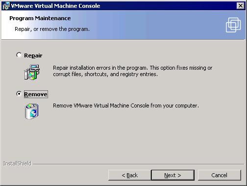 CHAPTER 2 Installing VMware GSX Server Uninstalling the VMware Virtual Machine Console on a Windows Host To uninstall the console on a Windows host, use Add/Remove Programs in the Windows Control