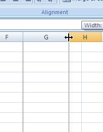 4 of 4 Changing the Cell Size For columns, place your mouse on the column-heading bar directly between two column headings.