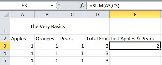 Skipping Things When Adding When we add across an entire column, or down an entire row we separate the starting and ending cells with a : (colon) and