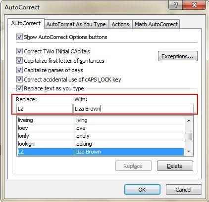 Speed Up Inputting Complicated Terms With AutoCorrect If you need to repeat the same value and it is complicated to input, the best way is to use the AutoCorrect function, which will replace your