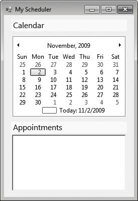 Exercises 5 2.9 (Calendar and Appointments GUI) Create the GUI for the calendar as shown in Fig. 2.49. Label MonthCalendar Label RichTextBox Fig. 2.49 Calendar and appointments GUI.