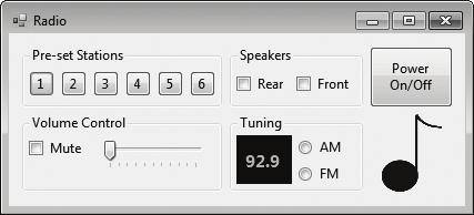 Exercises 7 2.12 (Radio GUI) Create the GUI for the radio as shown in Fig. 2.52. [Note: The image used in this exercise is located in the examples folder for Chapter 2.