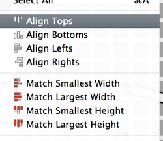 Here, you can make objects align on one edge. You can also make the sizes match widths or heights.