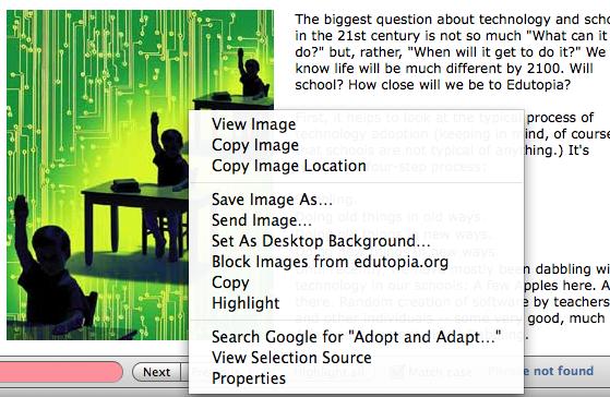 Adding Images If the image to add is from the web, first find the image you wish to link to from your page. Hold down the Control and click on the image for the context menu to appear.