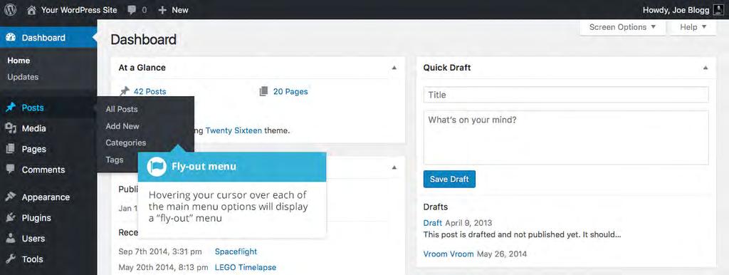 viewing. As an example, on your main Dashboard page the Screen Options allow you to set which panels you d like displayed on the page.
