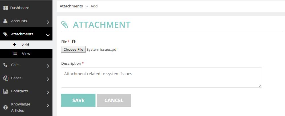 Add Attachments: To add attachments for case module, go to the detail view of a record or if you want relate attachment to logged in contact, then