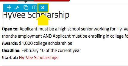 3. Click on the x button of the scholarship that has expired or time limit has expired. 4. The website will ask you if this is okay to do? 5. Click the Ok button to delete this scholarship. 6.
