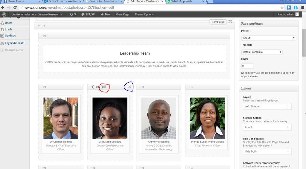 In the backend the leadership team page appears as follows You can remove a person by clicking on the X (highlighted in blue).