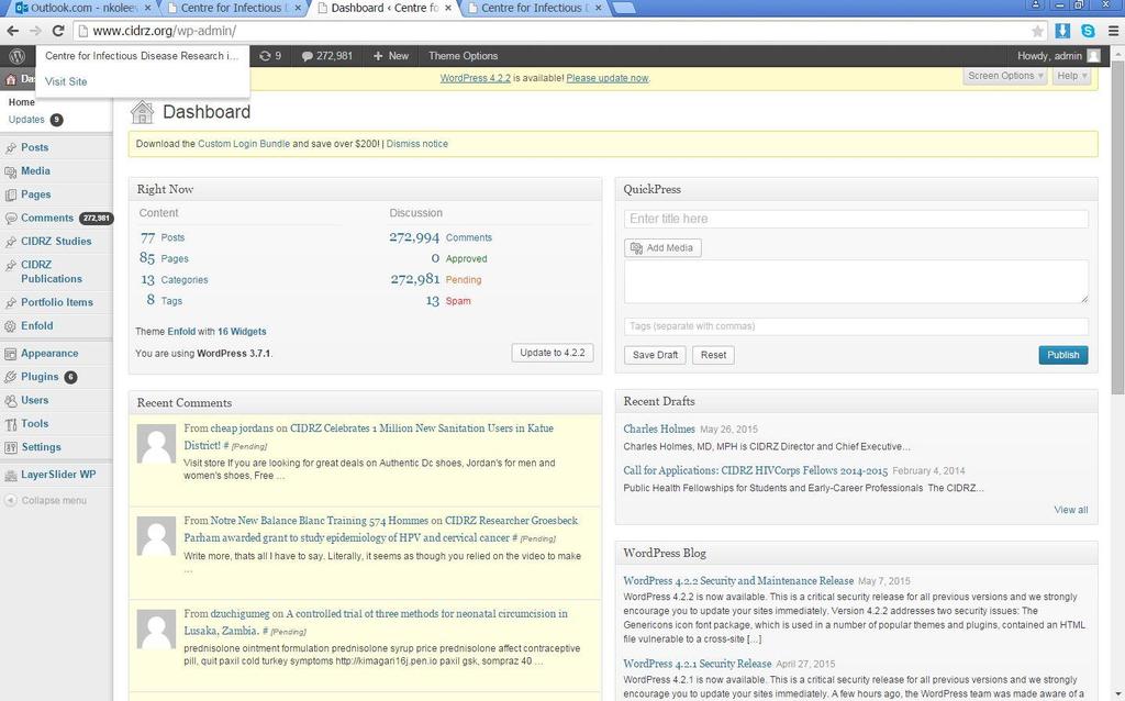 Fig 1.3 Backend 2.0 Managing the website To manage the website, go to the backend of the site.