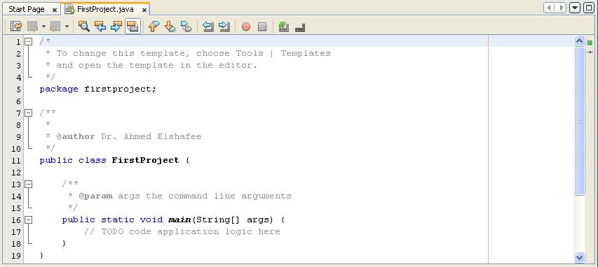 The coding window that appears should look like this (we've changed the author s name): One thing to note here is that