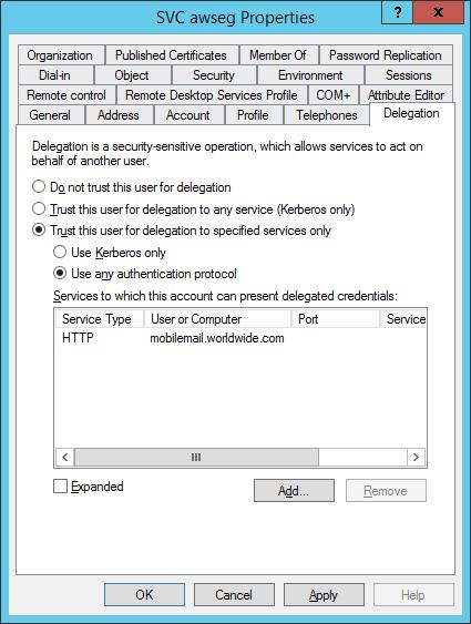7 Select Add and then search and select the Exchange server (or the ASA account if you followed Chapter 4 Leveraging an ASA Credential Type) for which you want to provide the delegation rights.